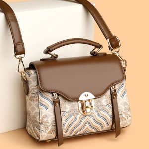 Vintage Wave Embroidery Color Block Box Handbag